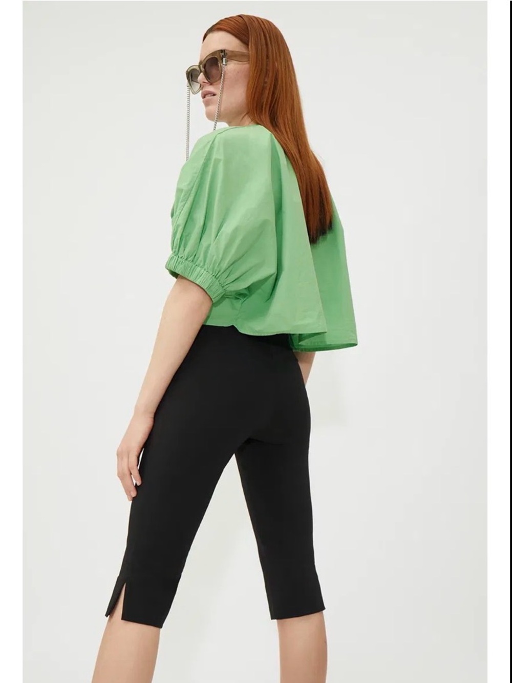 Weekday Light Green Balloon-Sleeve Cropped Blouse